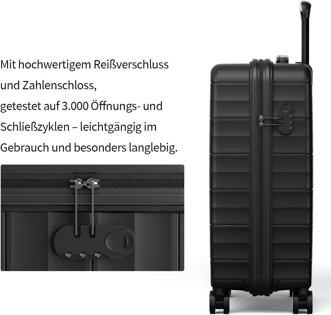 Hartschalenkoffer Mittelgross aus Polypropylen - Leicht Reisekoffer M Schwarz, M Schwarz