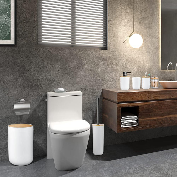 JOTOM 7 Stück Bambus Badezimmer Zubehör Badezimmer Zubehör Set Luxus Modern Bad Set Zahnbürstenhalte