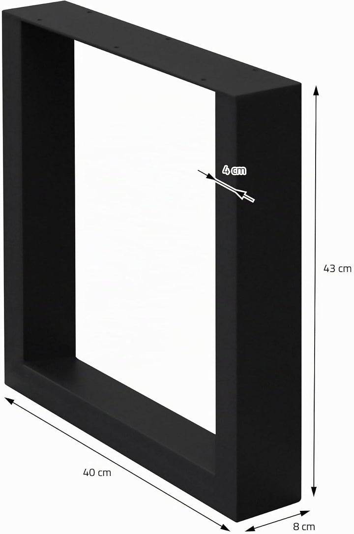 ECD Germany 2er Set Tischbeine 40x43 cm, Schwarz, Stahl pulverbeschichtet, Industriedesign, Vierkant