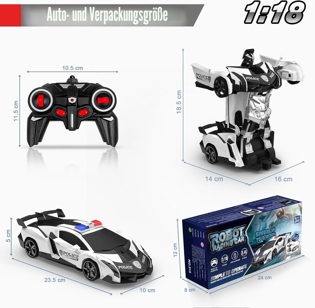 Ferngesteuertes Auto, 2 in 1 Transformator Ferngesteuerte Roboter Kinder Auto 360° Drehung RC Polize