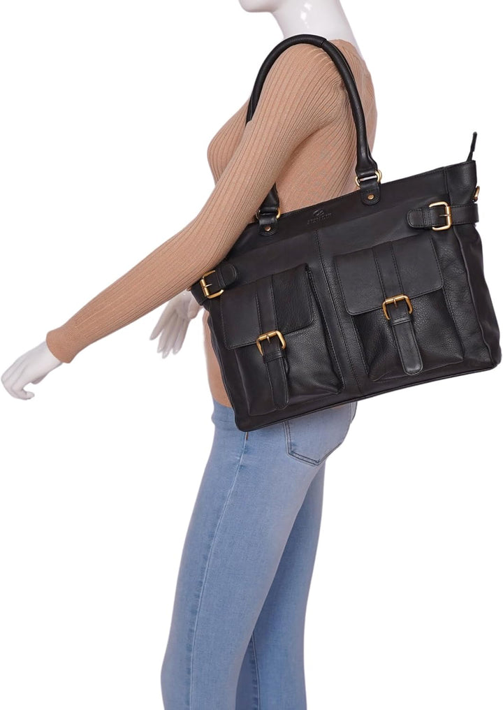 ALMADIH Premium Leder Damentasche Schultertasche Eva - Ledertasche Handtasche Umhängetasche Henkelta