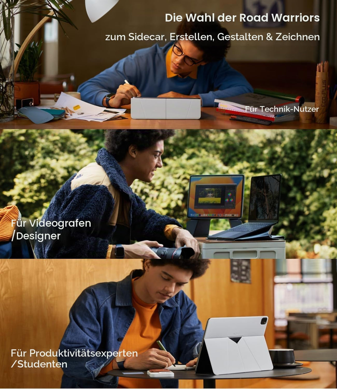 MOFT Tablet Ständer für Schreibtisch, Leder Folio Verstellbarer iPad Ständer Magnetische Hülle mit M
