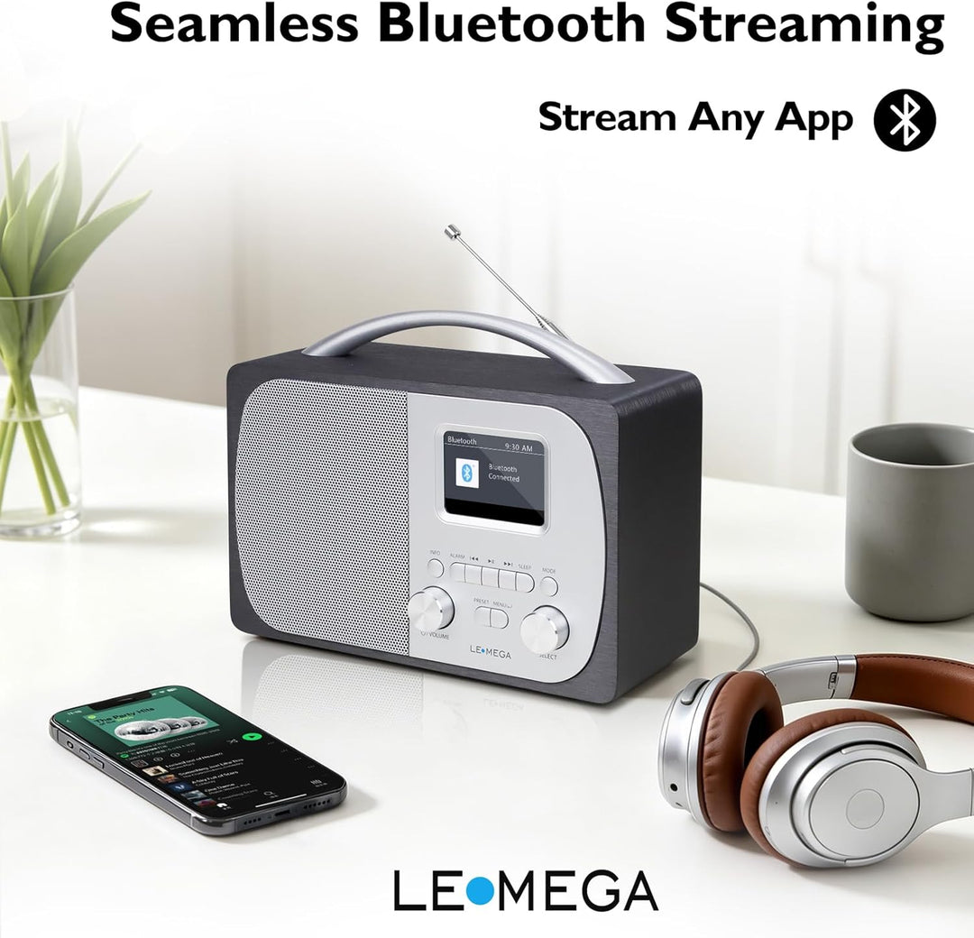 LEMEGA DR5 Tragbares DAB/DAB+ Digitalradio,Radio Holz mit Bluetooth,UKW-Radio für die Küche oder das