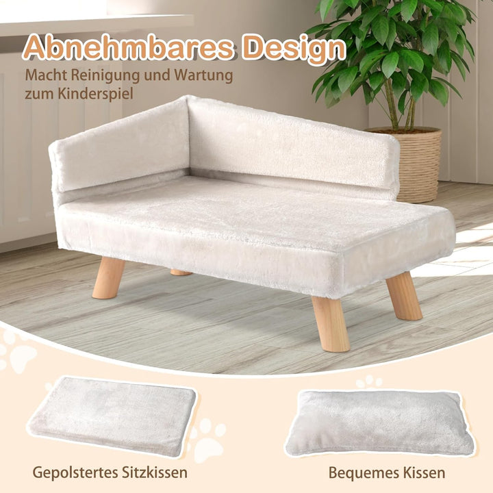 GOPLUS Luxus Katzensofa, Erhöhtes Hundebett mit Rückenlehne, abnehmbarem Kissen &amp; Holzbeinen, Hundes