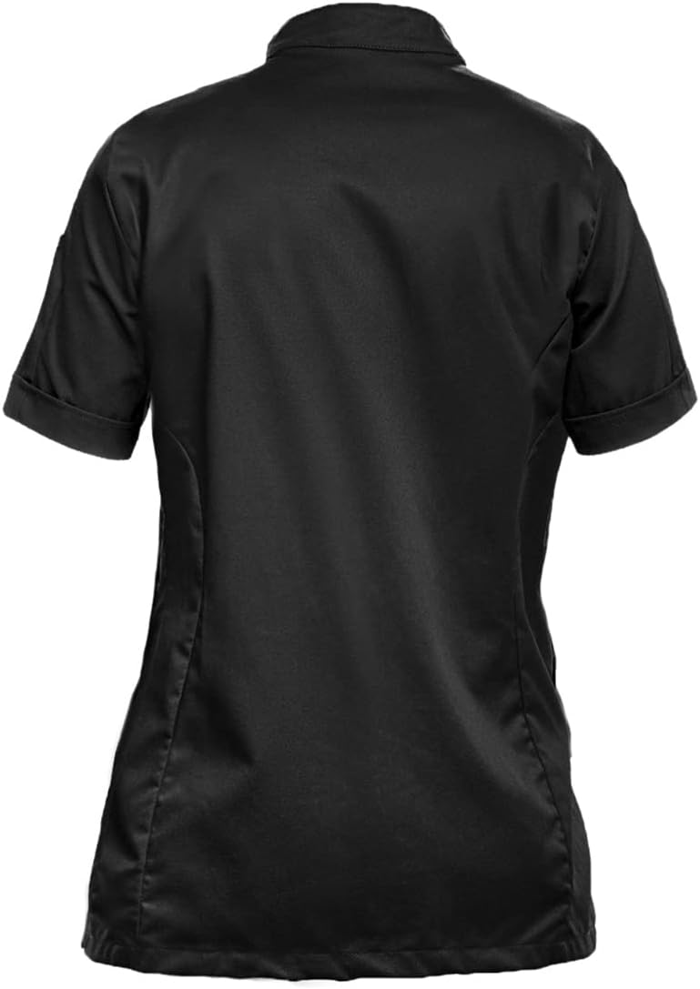 strongAnt Kochjacke Damen kurzarm Stretch mit Druckknöpfen oder Reissverschluss Kochuniform XXL Schw