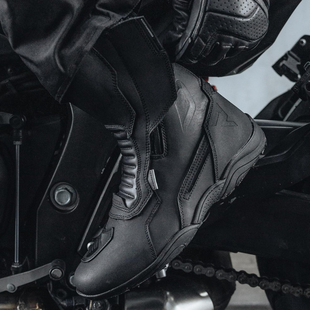 REBELHORN Scout Motorradstiefel Herren und Damen | PU Leder | Hipora Membran | Zwei Lange Reissversc