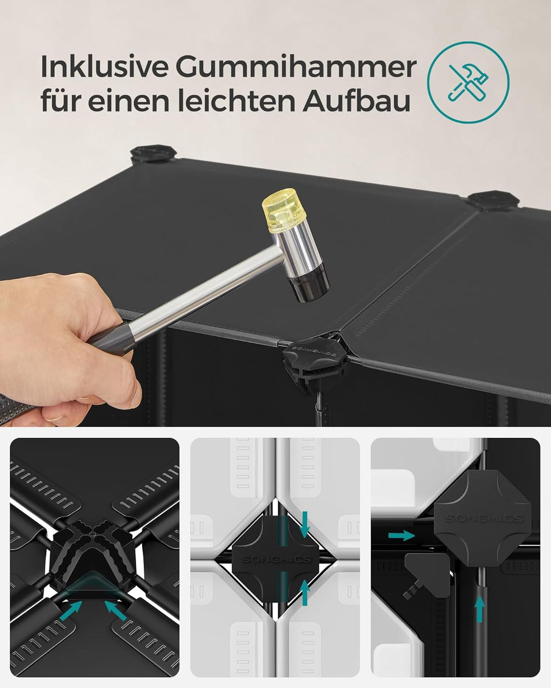 SONGMICS Regalsystem, Schuhregal, Set aus 12 Würfeln, Kleiderschrank aus Kunststoff, mit Türen, Stec
