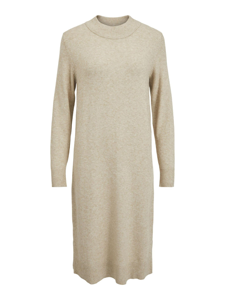 Vila Damen VIRIL Crew Neck L/S MIDI Dress - NO 14061427 XS Natural Melange, XS Natural Melange