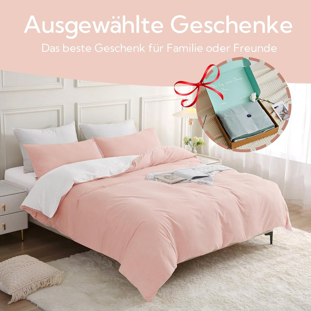 MILDLY Bettwäsche 220x240 Baumwolle, Bettwäsche-Sets Rosa 3 Teilig mit Reissverschluss Ähnliche Text