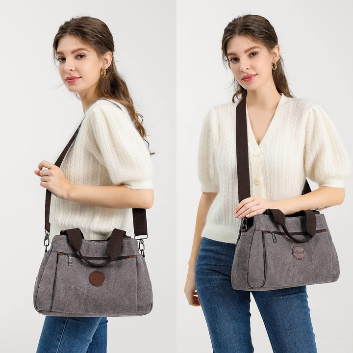 KONO Canvas Handtasche Frauen Schultertasche Grau, Grau