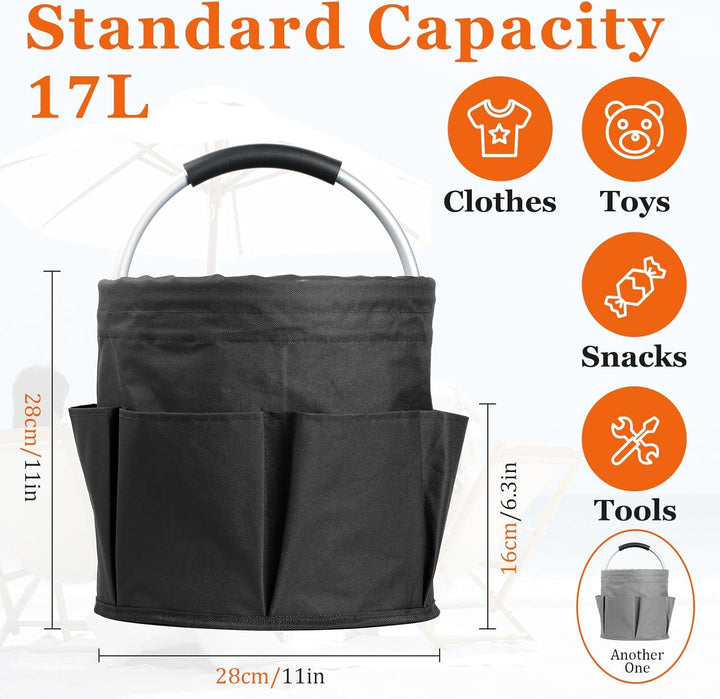 2 Stück Einkaufskorb Faltbar mit Griff und 6 Taschen, 17L Tragbarer Putzmittel Organizer, Gartentasc