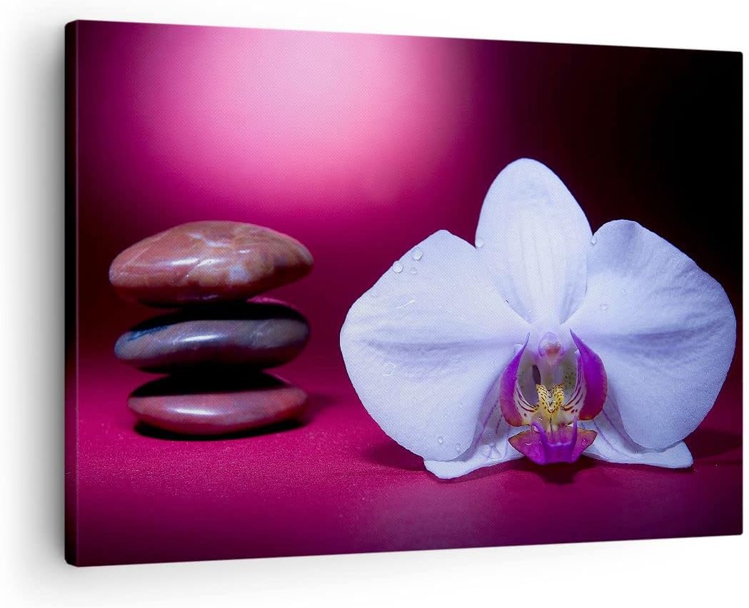 Bilder auf Leinwand Spa braune Steine weisse Orchidee Leinwandbild 70x50cm Wandbilder Dekoration Woh
