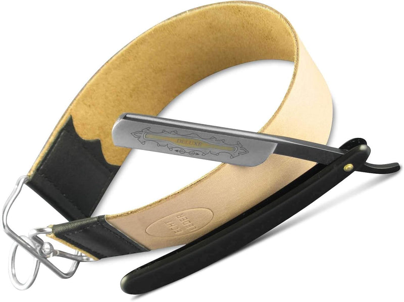 Rasiermesser Set Nassrasierer Set mit Leder Streichriemen Einsteiger Set mit Abziehleder und Goldätz
