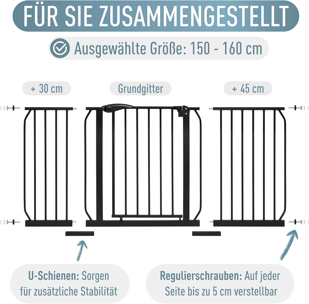 ib style® Berrin Treppengitter 67-175cm | Türschutzgitter | Ohne Bohren | 90° Stop | Auto-Close | 15