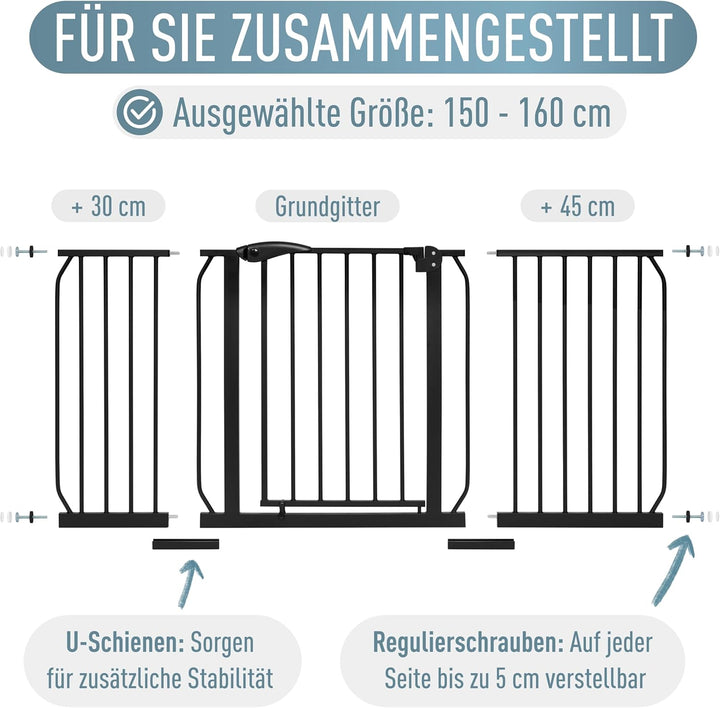 ib style® Berrin Treppengitter 67-175cm | Türschutzgitter | Ohne Bohren | 90° Stop | Auto-Close | 15