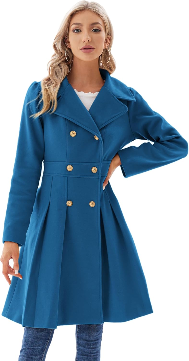 GRACE KARIN Damen Mantel Wintercoat Revers Zweireihiger Mantel Knielang Trenchcoat Winter Lang A-Lin