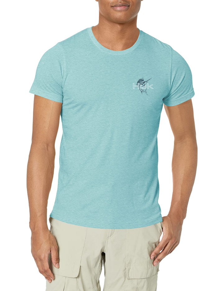 HUK Herren Short Sleeve Tee | Performance Fishing T-Shirt kurzärmelig S Marlin Shine – Porcelian Blu