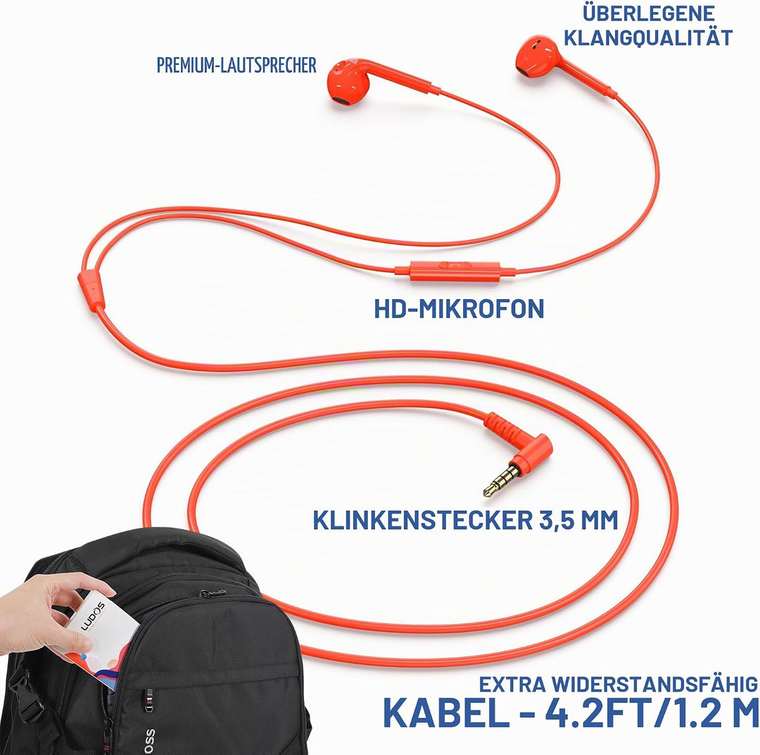 LUDOS Zenith Kopfhörer In Ear Kopfhörer mit Kabel und Mikrofon, 2-Jahre Garantie, In Ear Ohrhörer, 3