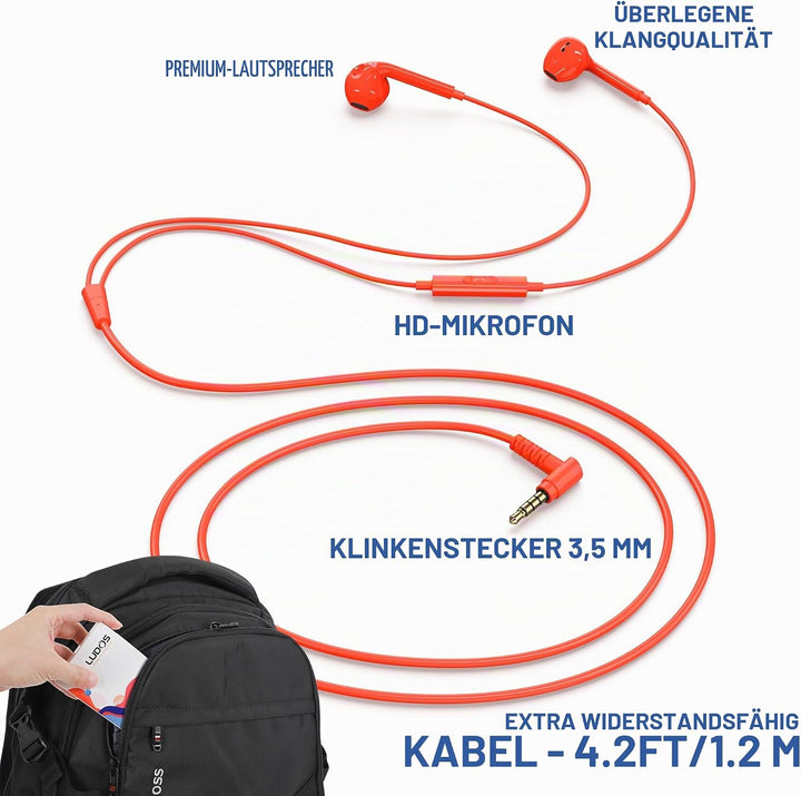 LUDOS Zenith Kopfhörer In Ear Kopfhörer mit Kabel und Mikrofon, 2-Jahre Garantie, In Ear Ohrhörer, 3