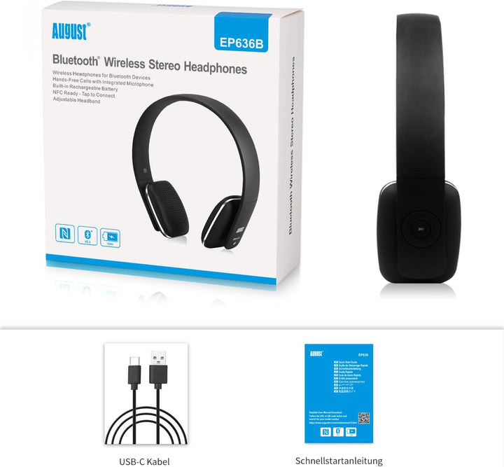 August EP636 - Bluetooth v4.1 NFC Kopfhörer - kabellose Bluetooth Stereo Kopfhörer mit Freisprechfun