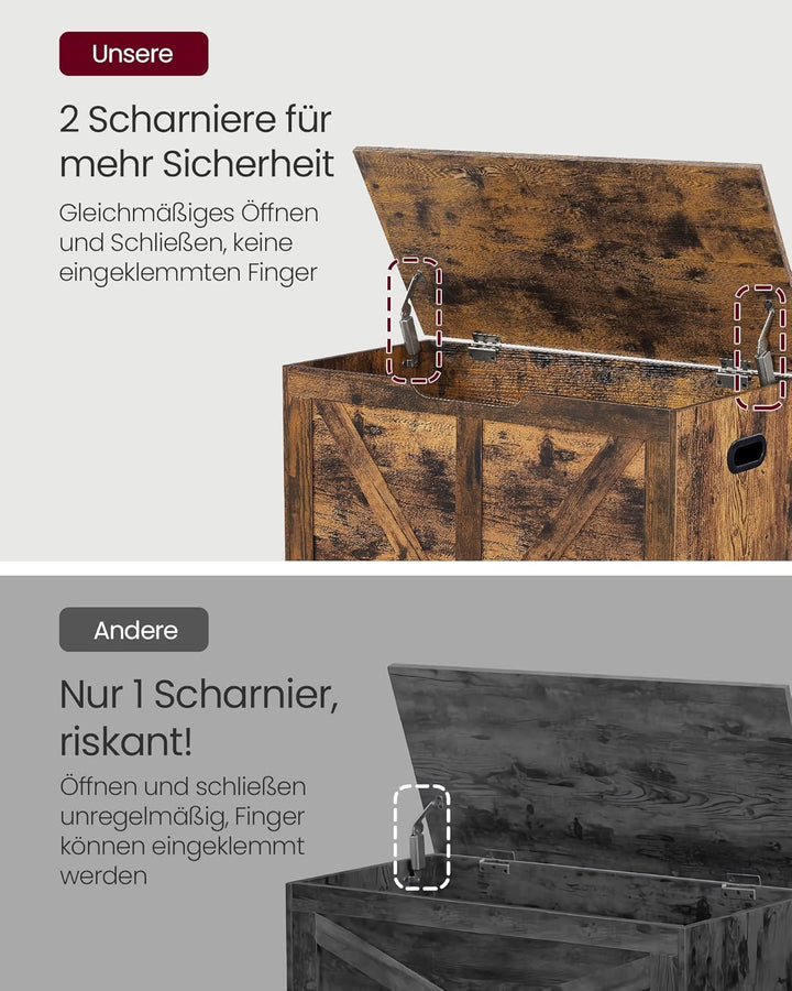 VASAGLE Schuhbank, Sitzbank mit Stauraum, Sitztruhe, 2 Sicherheitsscharniere, Aufbewahrungsschrank,
