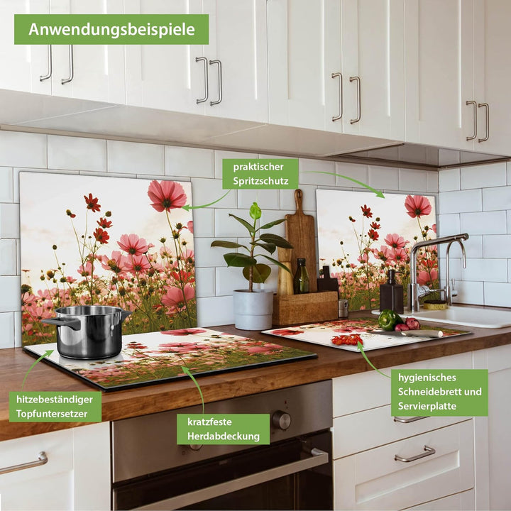 banjado® Herdabdeckplatte Glas 1-teilig 60x52 cm/Schneidebrett Herdabdeckung mit Motiv Schmuckkörbch