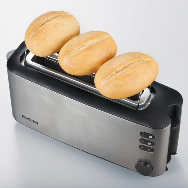 SEVERIN Automatik-Langschlitztoaster, Automatik-Toaster mit Brötchenaufsatz, Edelstahl Toaster zum T