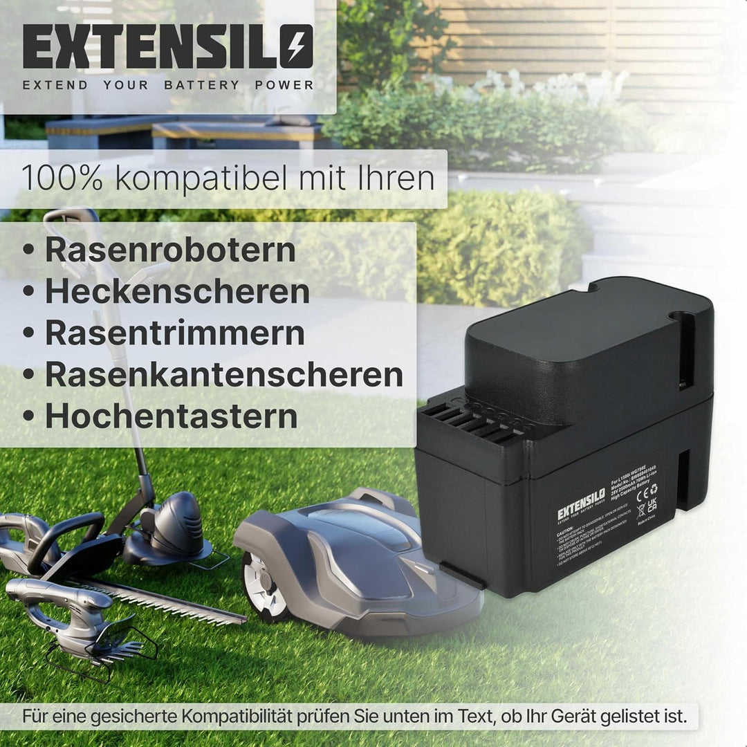 EXTENSILO Akku Ersatz für Worx WA3225, WA3226, WA3565 für Rasenroboter Rasenmäher (2500mAh, 28V, Li-