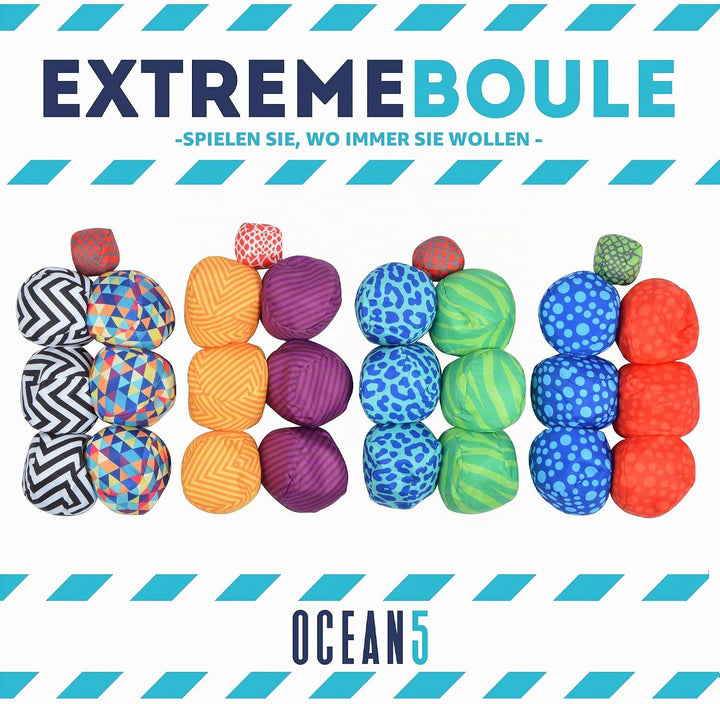 Ocean 5 Extrem Boule - Soft-Boule Set, Street-Boccia, Cross Country Petanque mit Tasche Immer überal