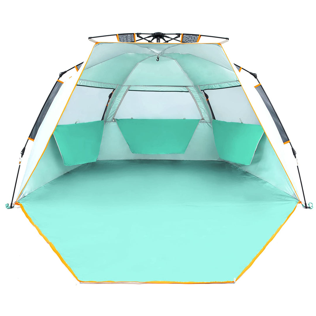 Wolfwise Strandmuschel mit Schnellaufbau für 3-4 Personen – UV-Schutz 50+, Wasserabweisend, Privater