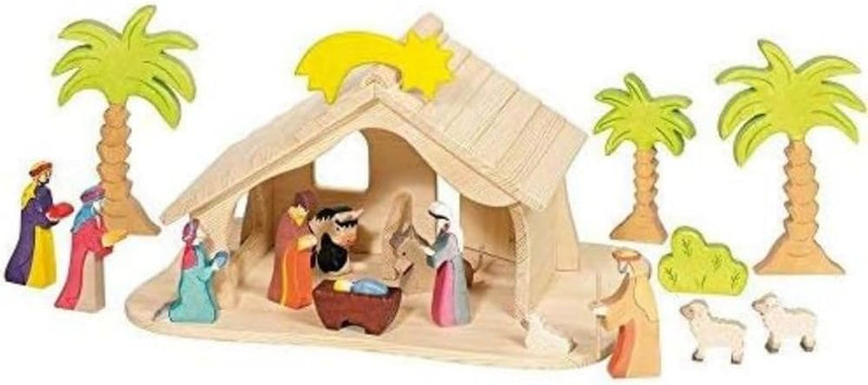 Holztiger Puppenhaus mit Weihnachtsstern (ohne Figuren, ohne Bäume)