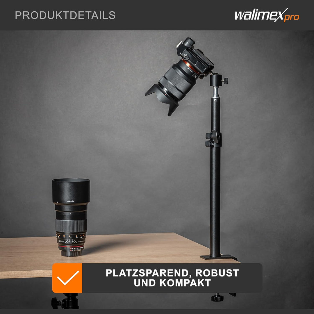 Walimex pro Tischstativ Table Top für Mini Kamera 35-65cm Lichtstativ mit 1/4" Kugelkopf I Klemmstat