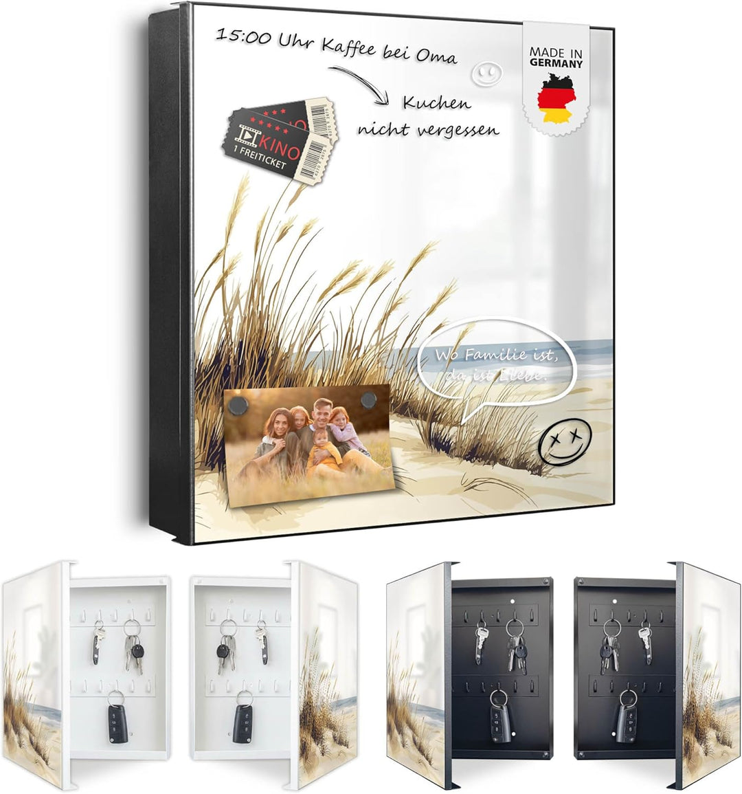 banjado Grosser Schlüsselkasten Glas - Schlüsselbox 30x30cm mit 50 Haken - Schlüsselkasten modern fü