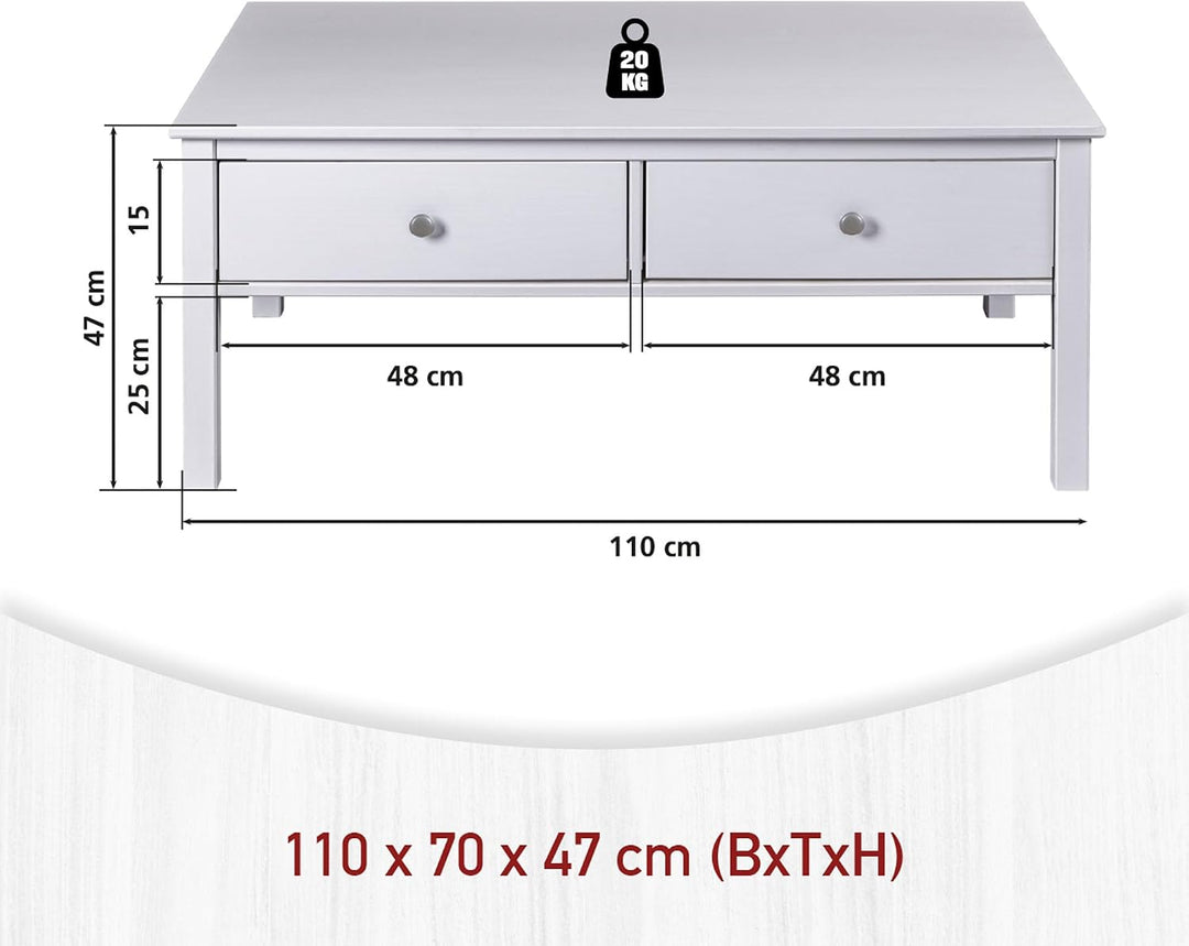 Inter Link Couchtisch aus Kiefer Massivholz mit Schublade – Wohnzimmertisch – Robuster Sofatisch mit
