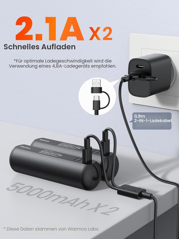 Warmco Magnetische Handwärmer elektrisch 2 Stück, 10000 mAh Handwärmer wiederverwendbar Heizung Trag