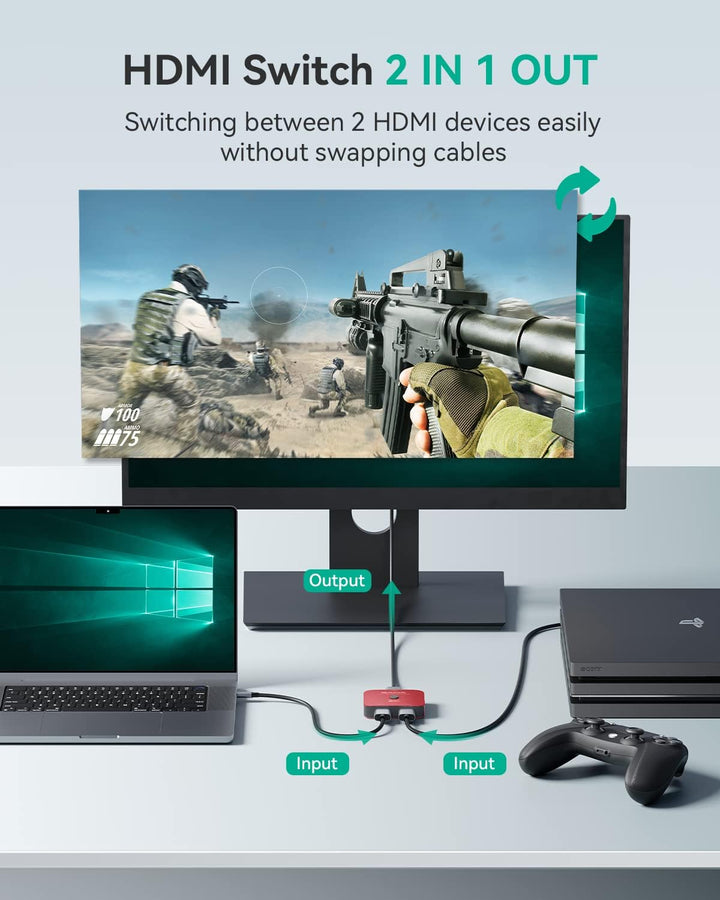 HDMI 2.1 Switch, GANA 8K HDMI Switcher Splitter 2 in 1 Out, unterstützt 4K @ 120Hz, 8K @ 60Hz, High