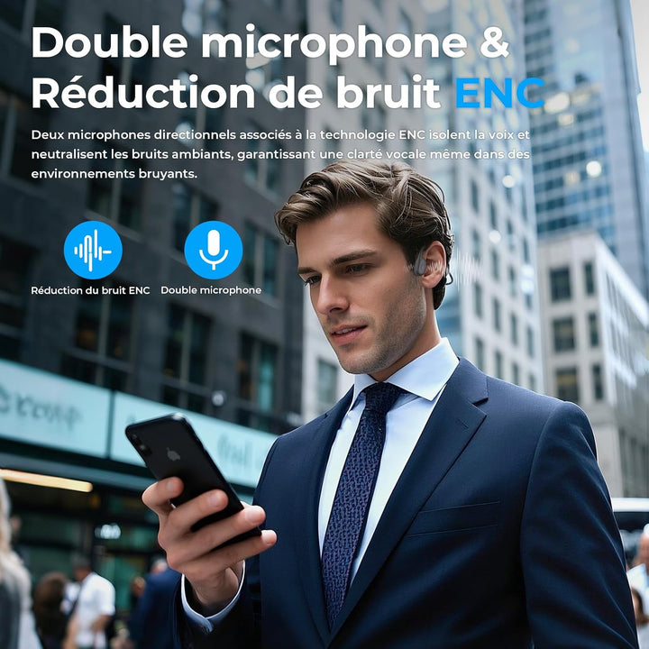 Knochenschall Kopfhörer, Open Ear Kopfhörer Bluetooth 5.3 mit Dual-Mikrofon, 8Stunden Akkulaufzeit,