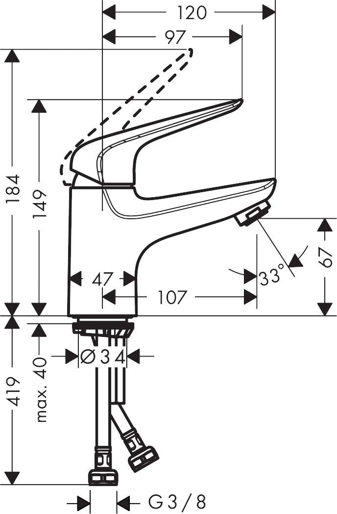 hansgrohe Wasserhahn Novus wassersparende Armatur (Auslauf Höhe 70mm ohne Ablaufgarnitur) Chrom Chro