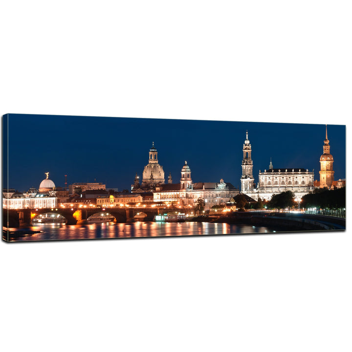 Bilderdepot24 Bild auf Leinwand | Dresden Skyline bei Nacht - Deutschland I in 120x40 cm als Panoram