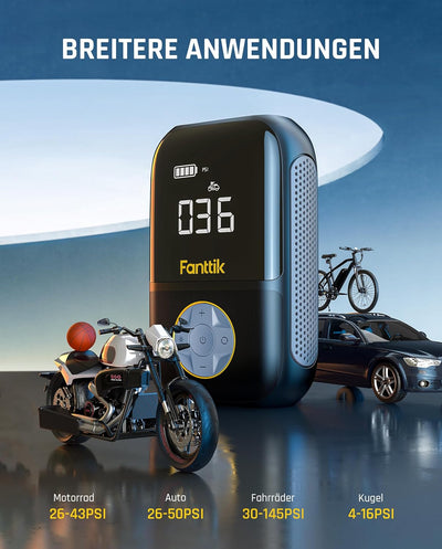 Fanttik X8 Mini Elektrische Luftpumpe, 10,3 BAR/150 PSI Tragbar Fahrradpumpe, Elektrischer Kompresso