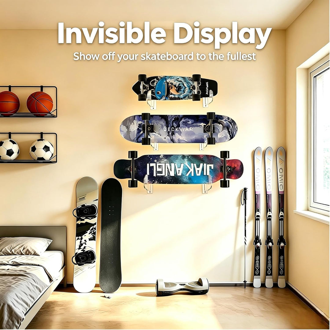 BiJun Skateboard- und Snowboard-Wandhalterung - Acryl, Horizontale Halterung, Aufbewahrung, Aufhänge