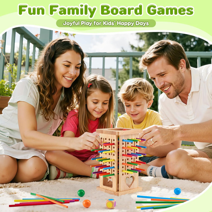 Montrix Montessori Spiel Brettspiel aus Holz, 42 Bunte Holzstäbchen Lernspiele ab 3 4 5 6 Jahre, Fei