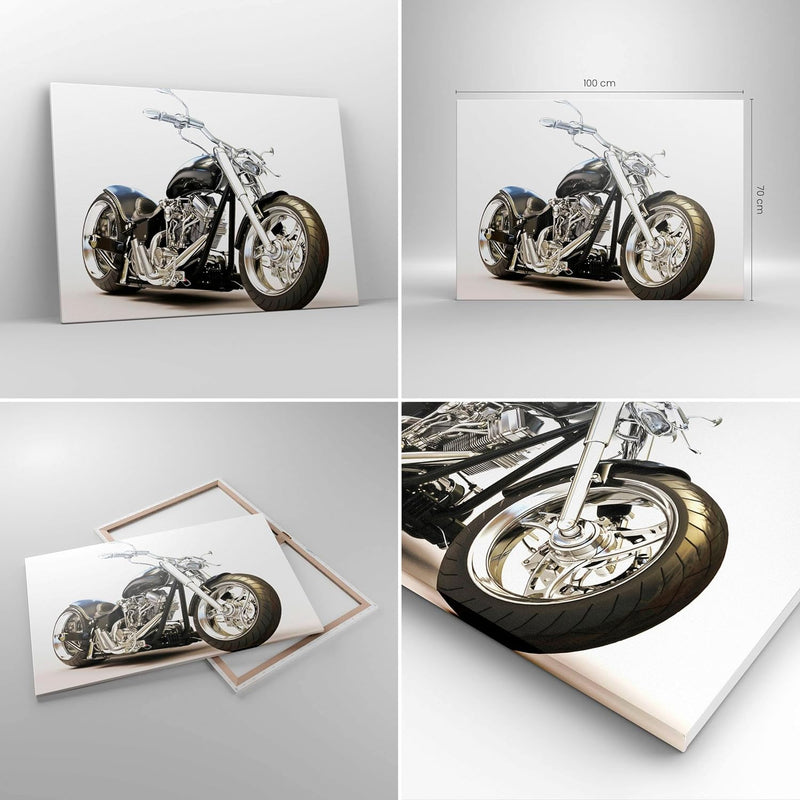 Bilder auf Leinwand 100x70cm Leinwandbild Motorrad Motor Geschwindigkeit Chrom Gross Wanddeko Bild S