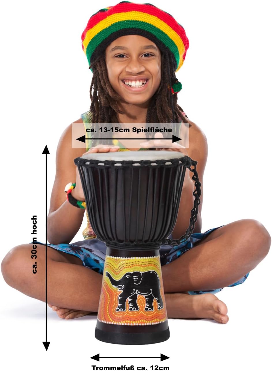 30cm Profi Djembe Trommel Bongo Drum Buschtrommel Percussion Motiv Elefant Afrika Art - (Für Kinder