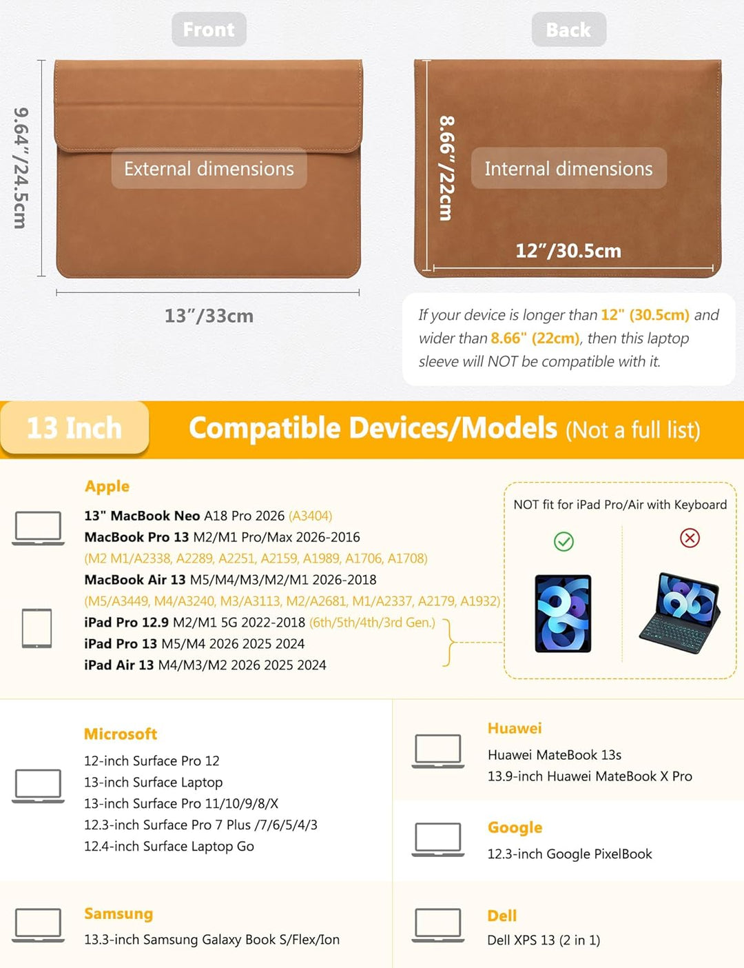 HYZUO 13 Zoll Laptop Hülle mit Standfunktion für 2026-2018 MacBook Air 13 M5 M4 M3 M2 M1, 2026 13" M
