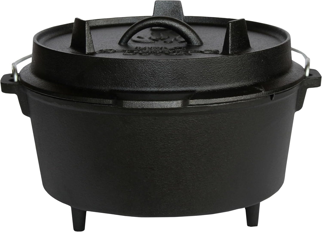 Dutch Oven Set Gusseisen 1,8L-13,6L – Feuertopf mit Deckelheber, Schmortopf mit & ohne Füsse, Schlit