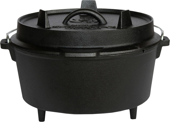 Dutch Oven Set Gusseisen 1,8L-13,6L – Feuertopf mit Deckelheber, Schmortopf mit & ohne Füsse, Schlit