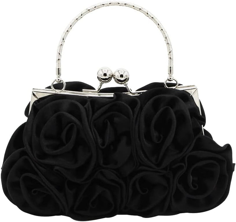 CORIOS Damen Elegante Abendtasche Blumen Clutch Tasche Handtasche mit Kette Kiss Lock Mini Rose Schu