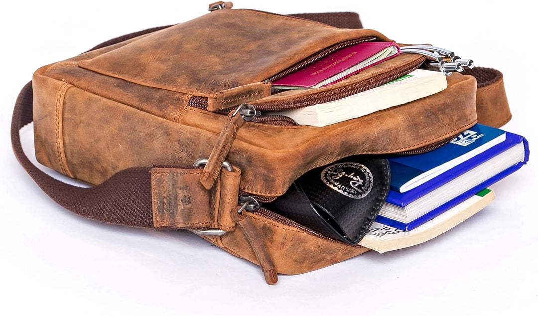 ALMADIH Leder Umhängetasche FINN Premium Rindsleder – Kompakte Messenger Schultertasche Freizeittasc
