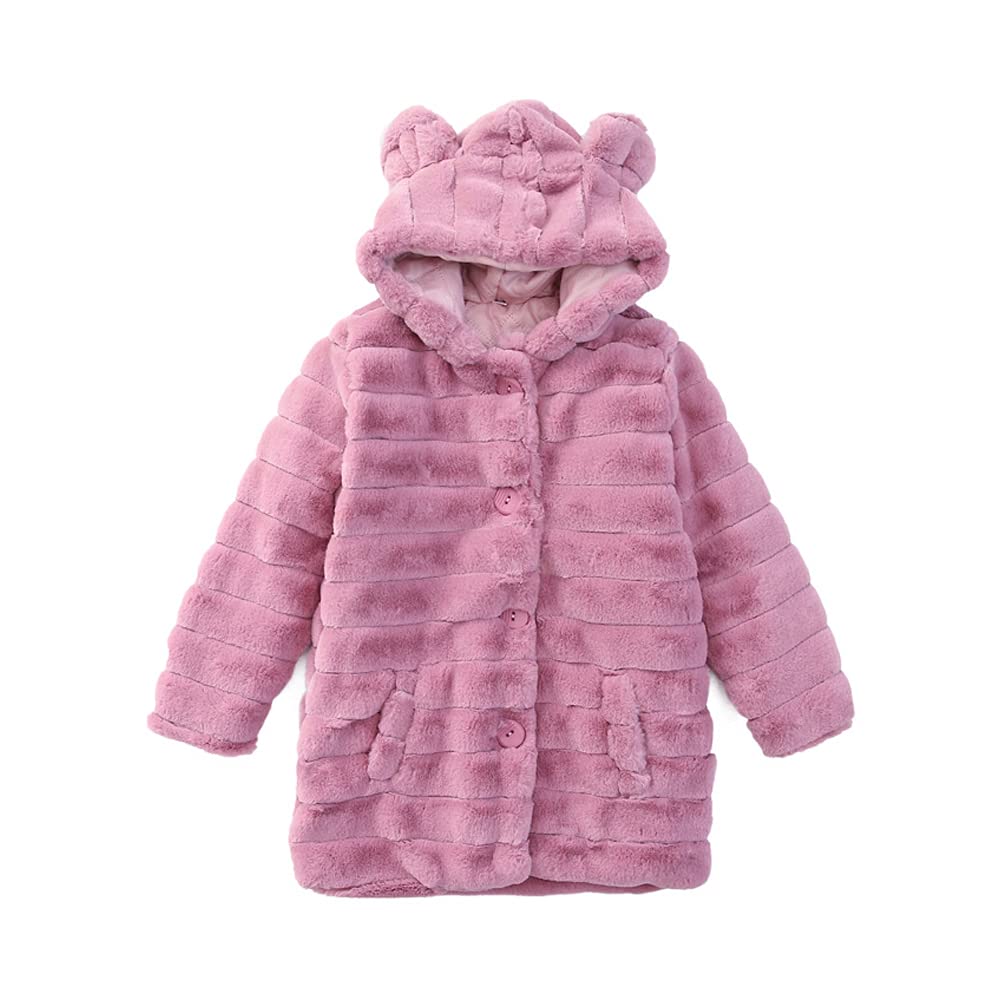 Aeslech Mädchen Mantel Kunstfell mit Kapuze Kinder Mädchen Mantel Warm Winter 92-98 Rosa, 92-98 Rosa